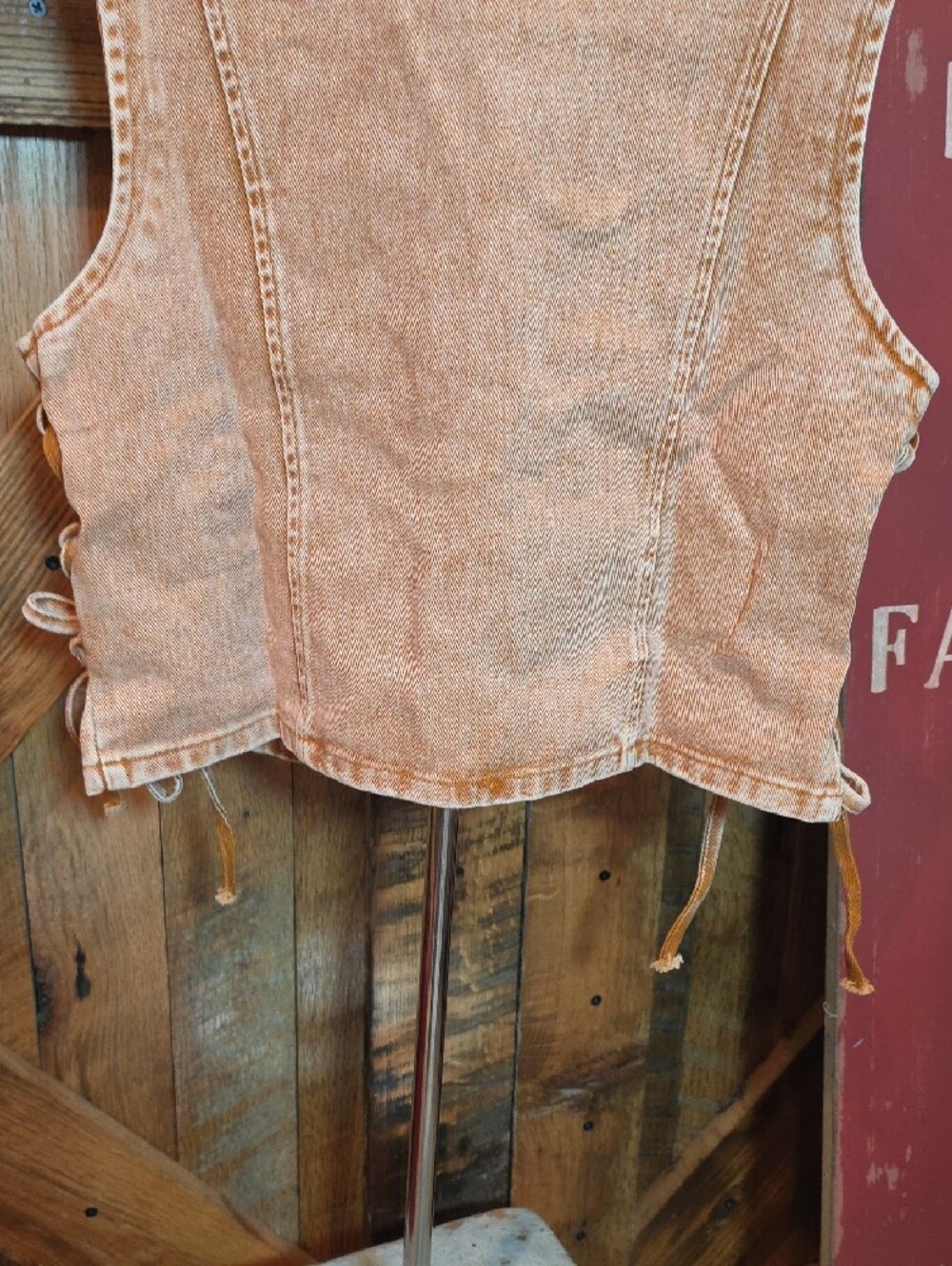193p Washed Rust Sleeveless Lace-Up Button Vest - Picture 9 of 11